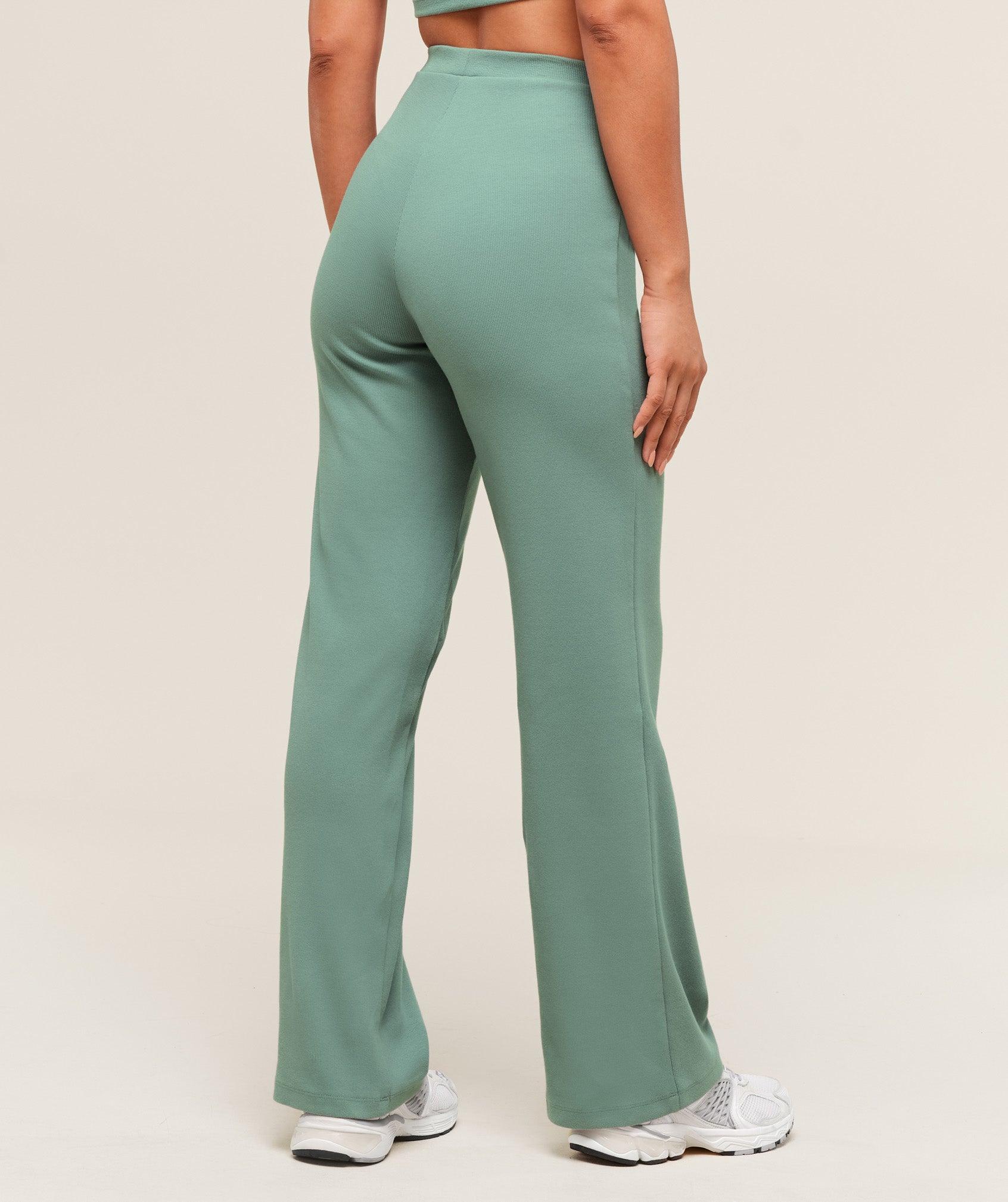 Gymshark Ribbed Cotton Straight Leg Pants - Celeste Blue/Heavy Blue Female Product Image