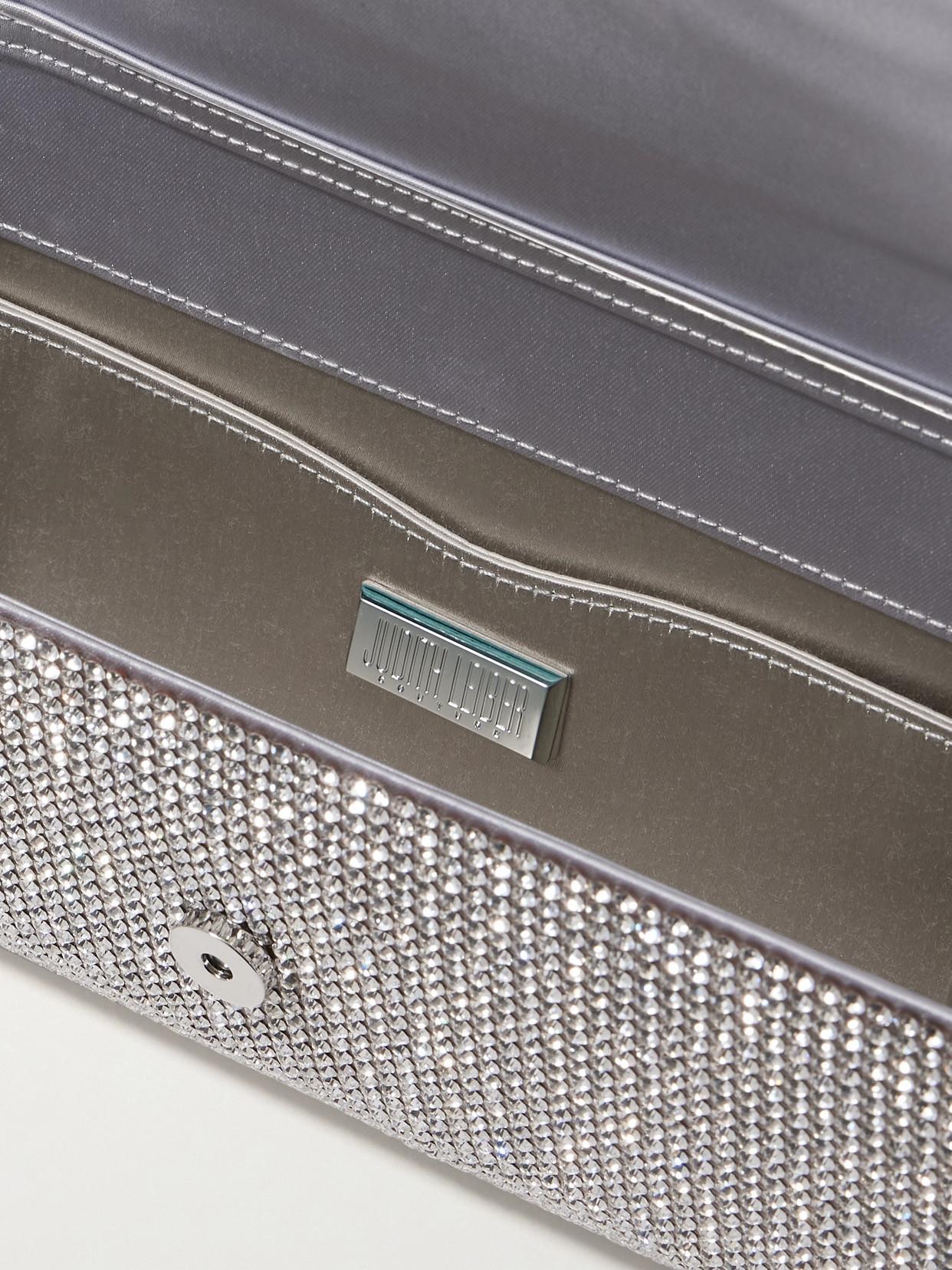 JUDITH LEIBER Satin Crystal-embellished Perry Clutch Bag In Silver Product Image