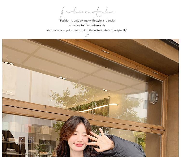 Ribbed Panel Plain Zip-Up Down Jacket Product Image