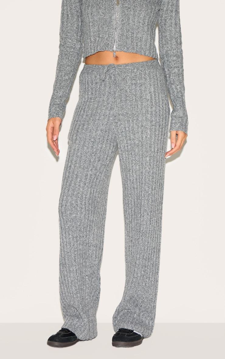 Charcoal Marl Knitted Tie Waist Pants Product Image