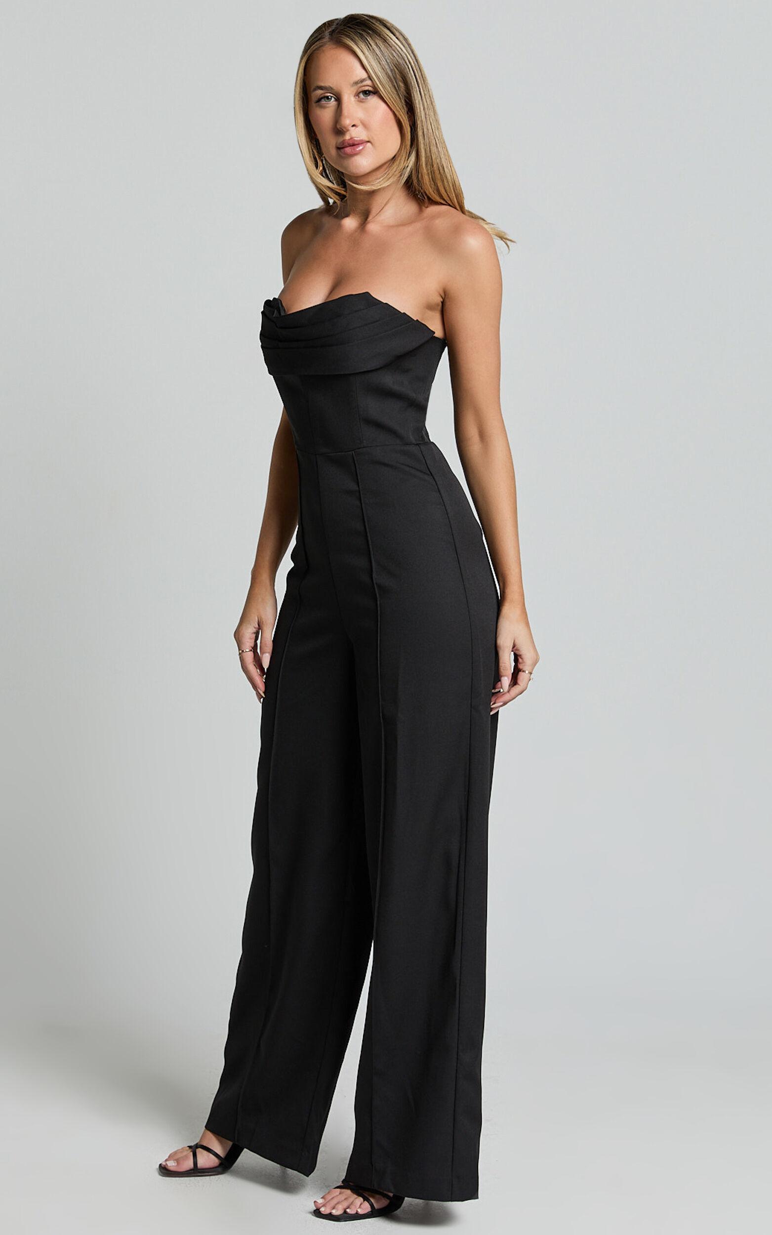 Stacey Jumpsuit - Strapless Cowl Wide Leg Jumpsuit in Black Product Image