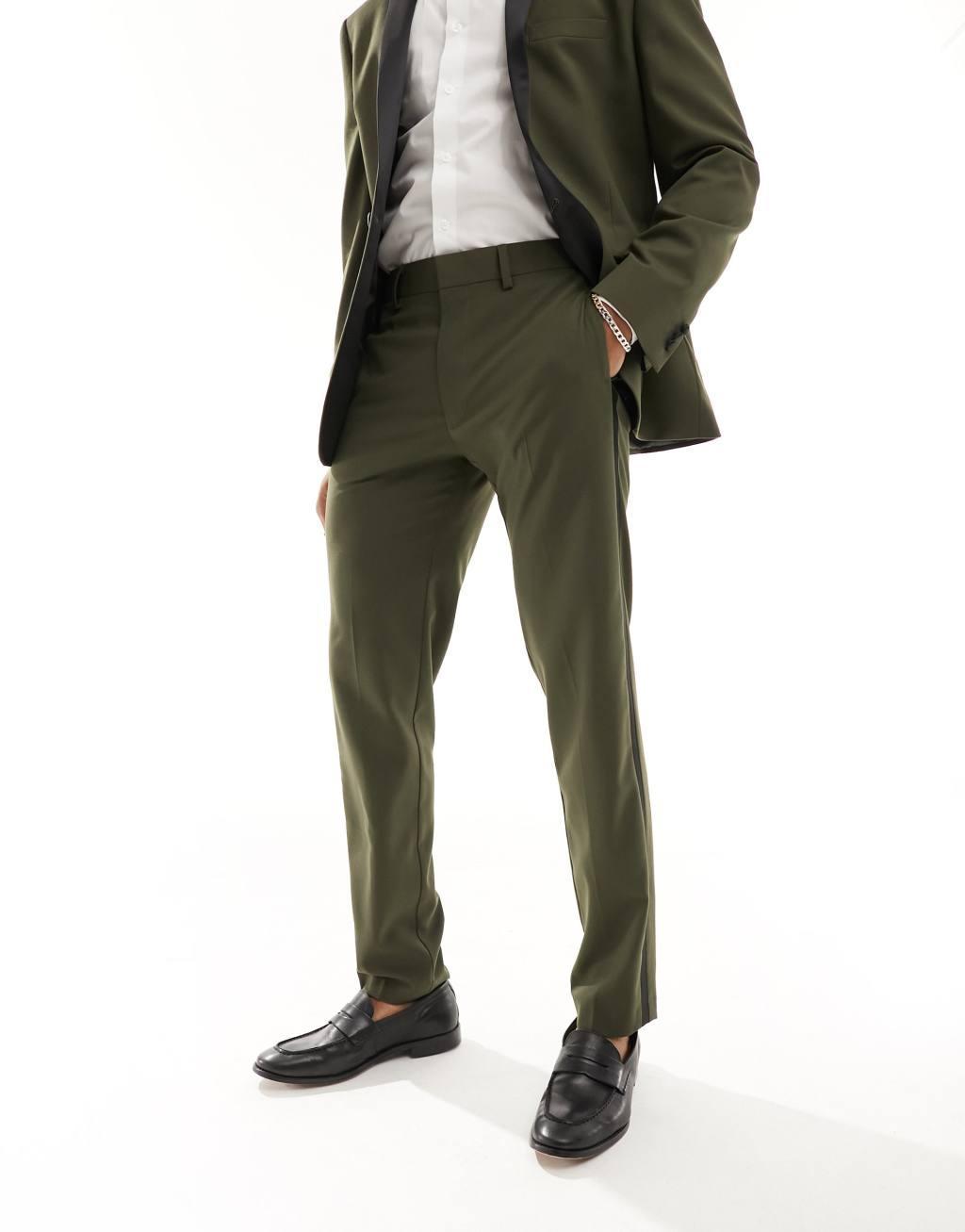 ASOS DESIGN slim tuxedo suit pants in green Product Image