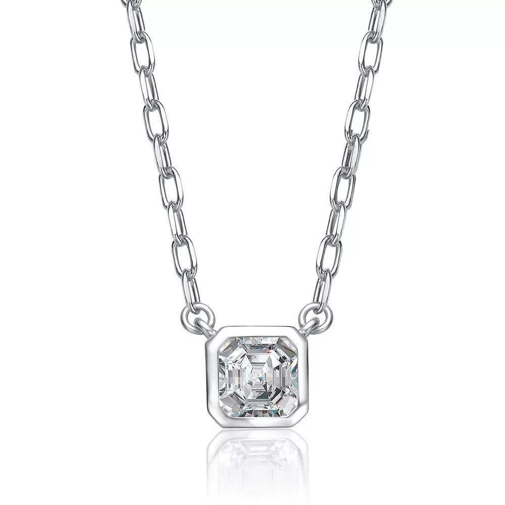 14k Gold Plated Asscher-Cut Cubic Zirconia Solitaire Necklace, Womens Silver Tone Product Image