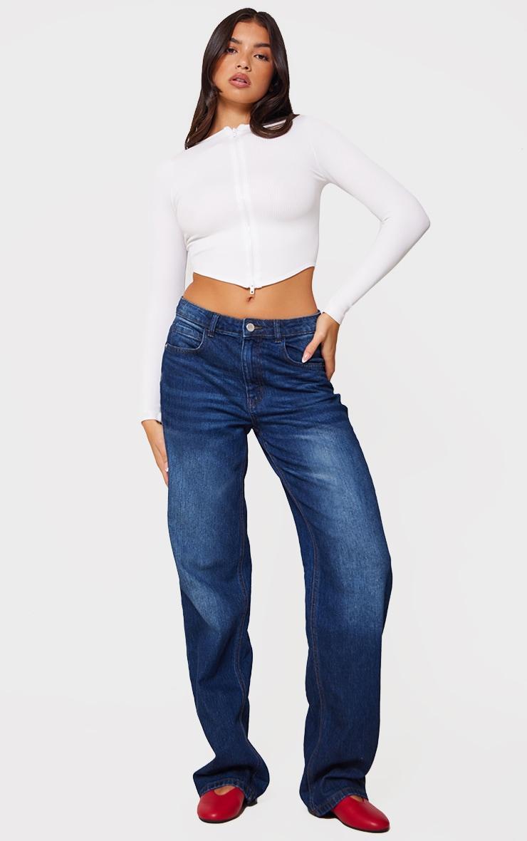 White Snatched Rib Double Zip Top Product Image