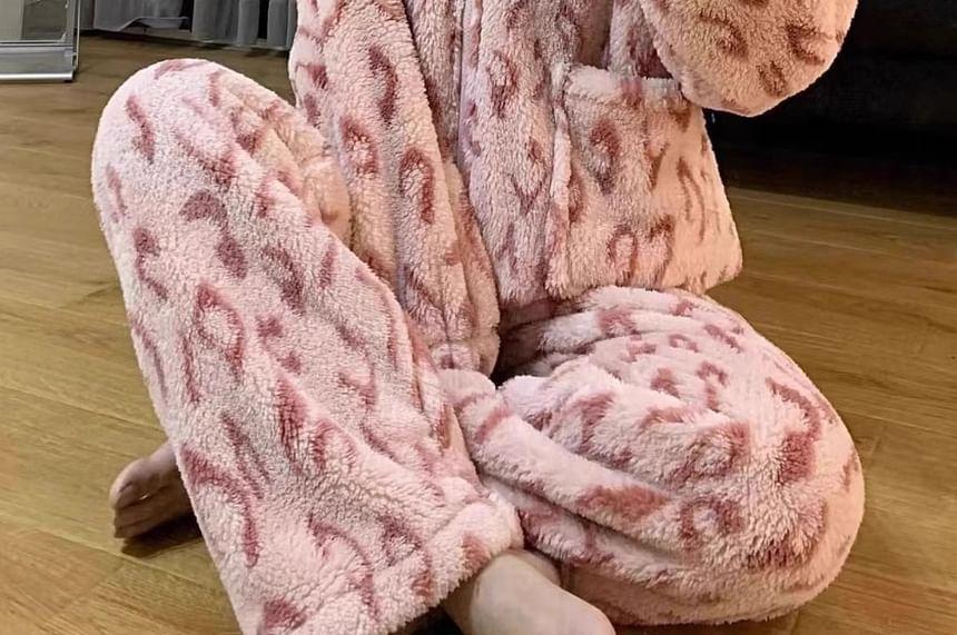 Leopard Fleece Pajama Set Product Image