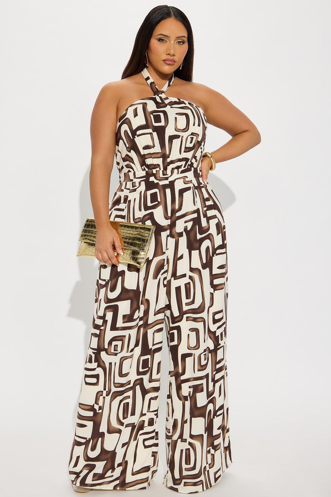 Maylee Abstract Halter Jumpsuit - Brown/combo Product Image