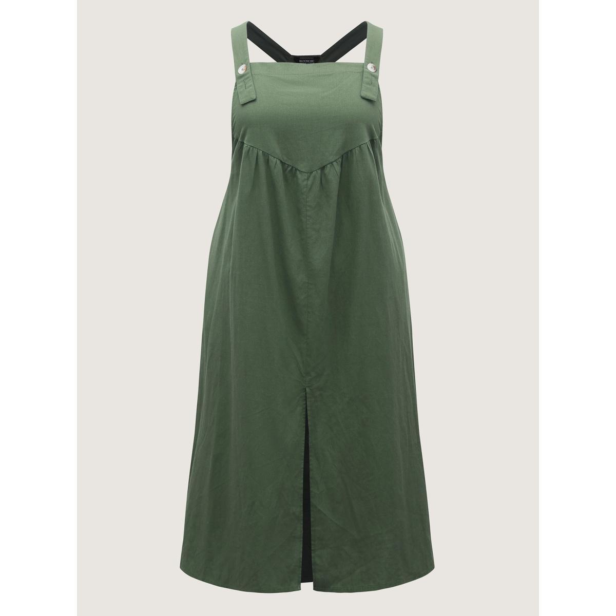 Plus Size Overall Straps Front Slit Pockets Midi Dress Emerald Women Square Neck Sleeveless Curvy BloomChic 22-24/3X Product Image