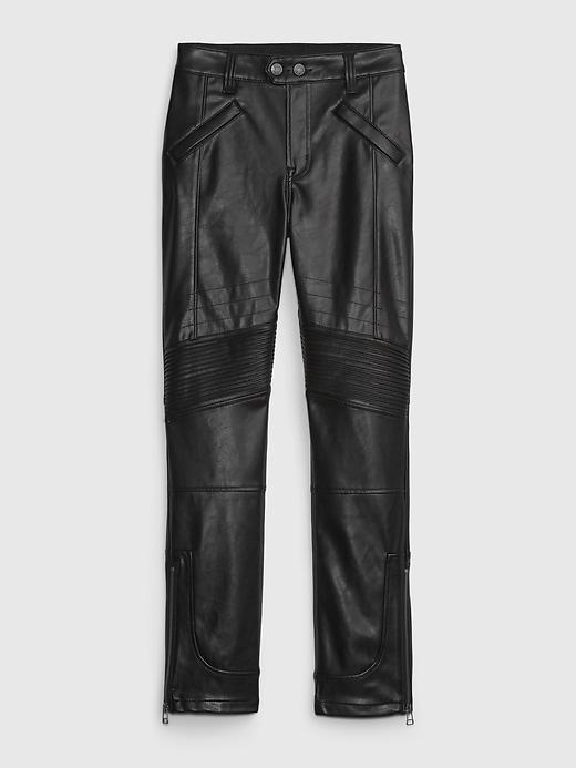 Mid Rise Vegan Leather Moto Vintage Slim Pants Product Image