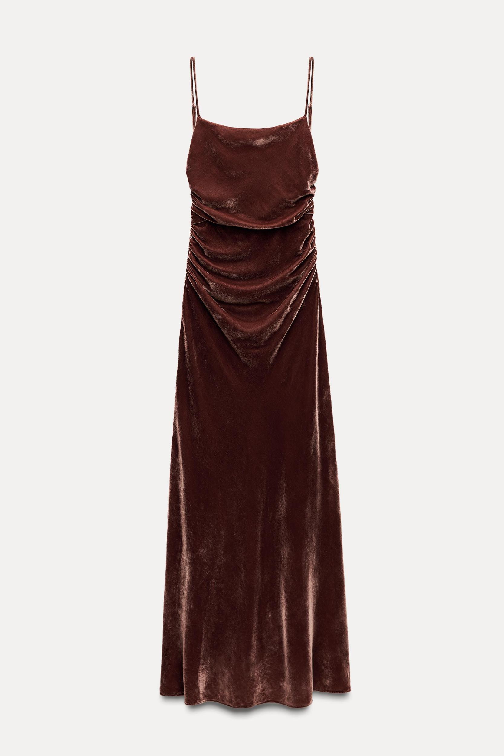 STRAPPY VELVET DRAPED MIDI DRESS Product Image