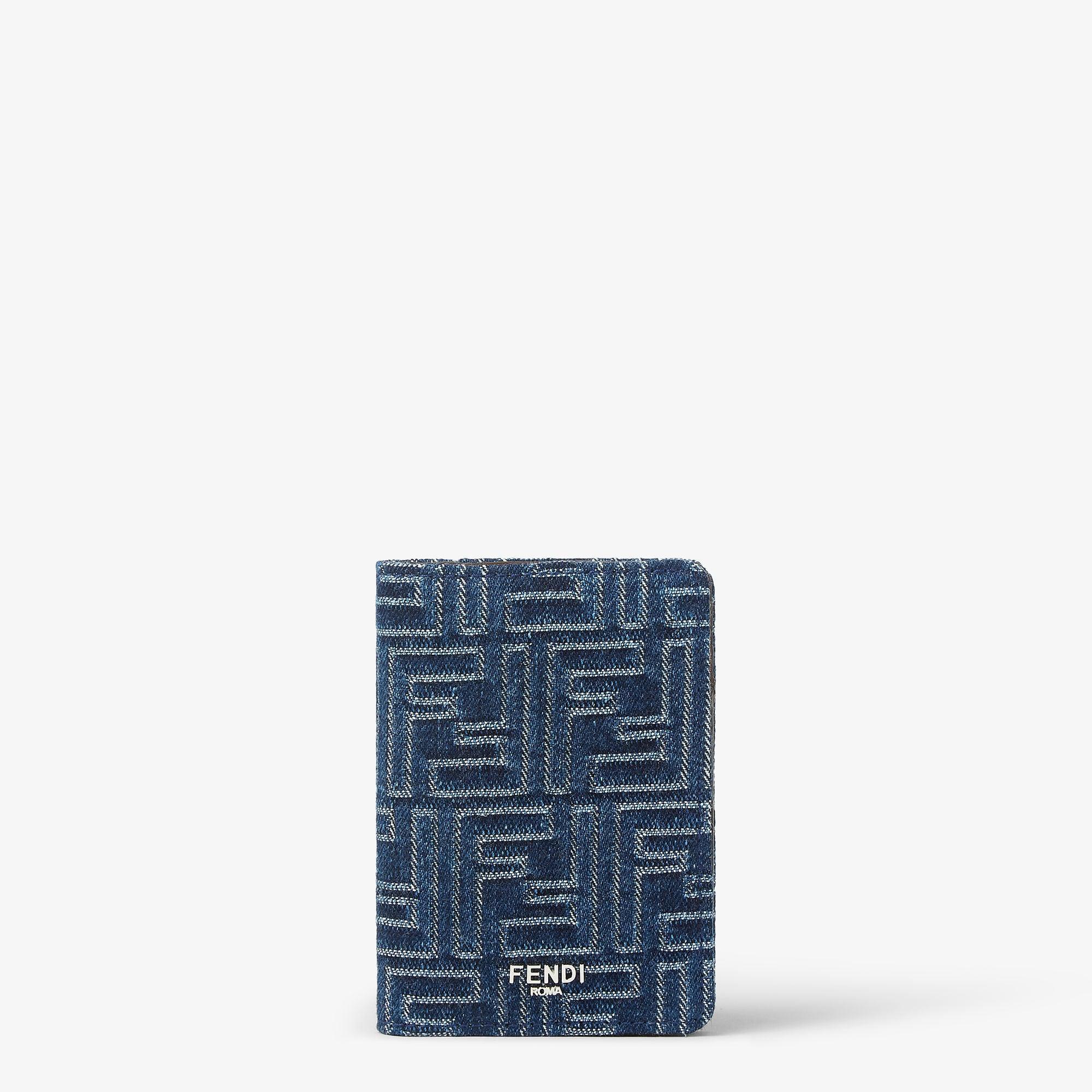 FF Card HolderBrown leather and blue denim-effect FF Jacquard card holder Product Image