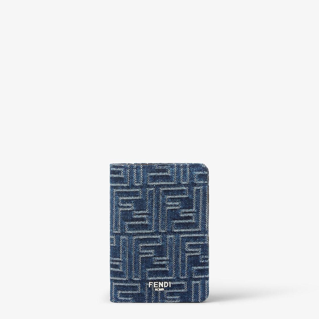 FF Card HolderBrown leather and blue denim-effect FF Jacquard card holder Product Image