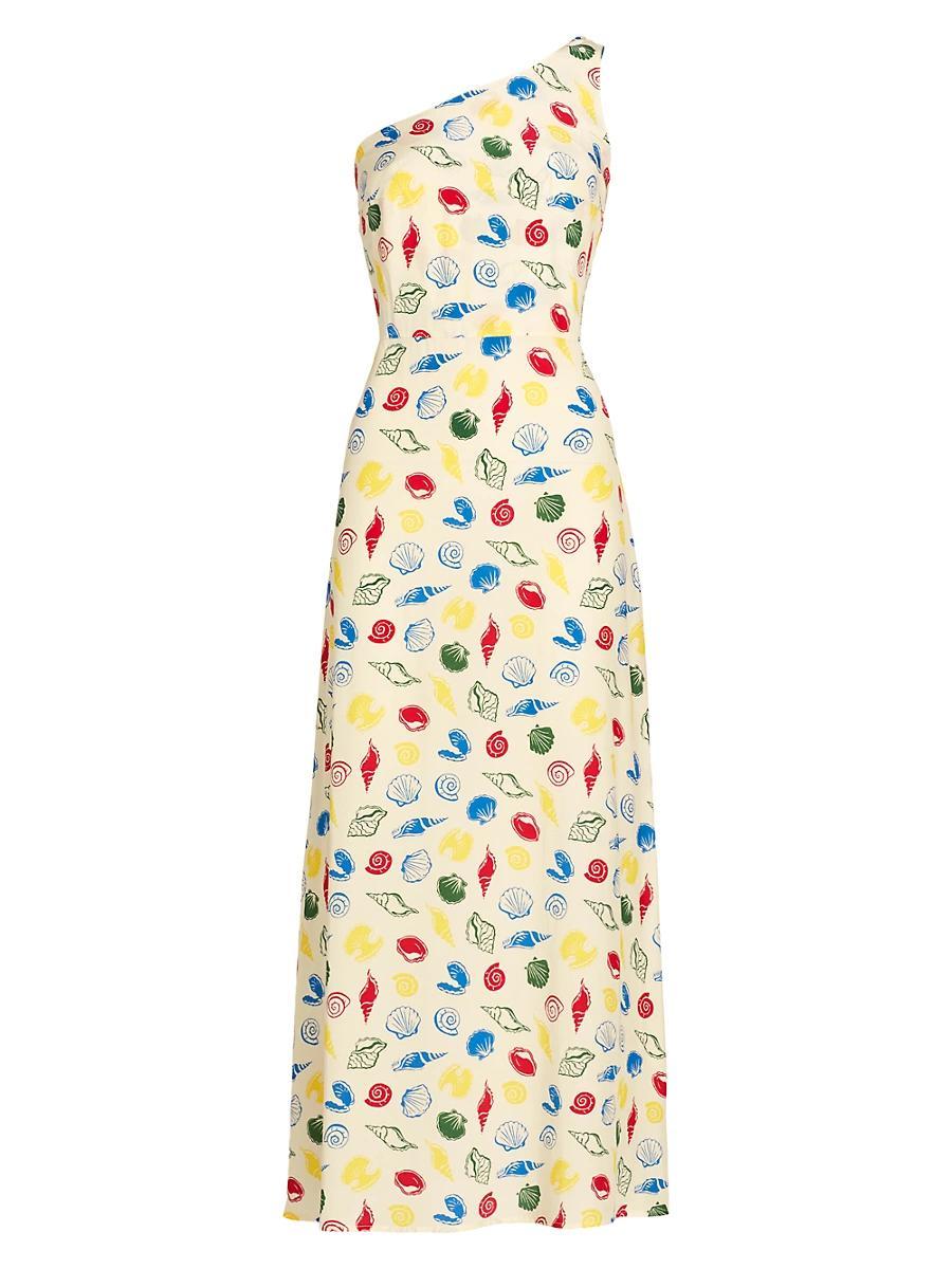 Womens Elena Shell-Print One-Shoulder Midi-Dress Product Image