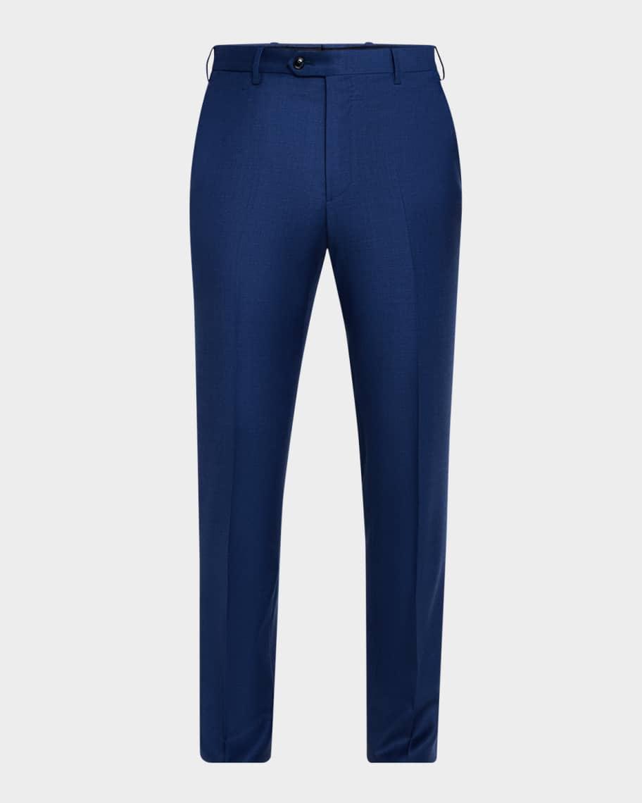 Mens Flat-Front Wool-Blend Trousers Product Image