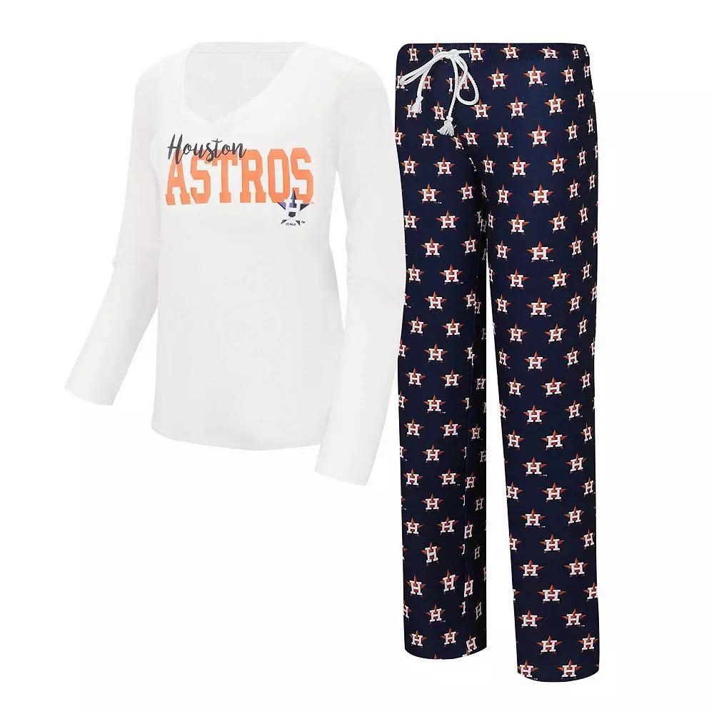 Women's Concepts Sport White/Navy Houston Astros Long Sleeve V-Neck T-Shirt & Gauge Pants Sleep Set, Size: Large Product Image