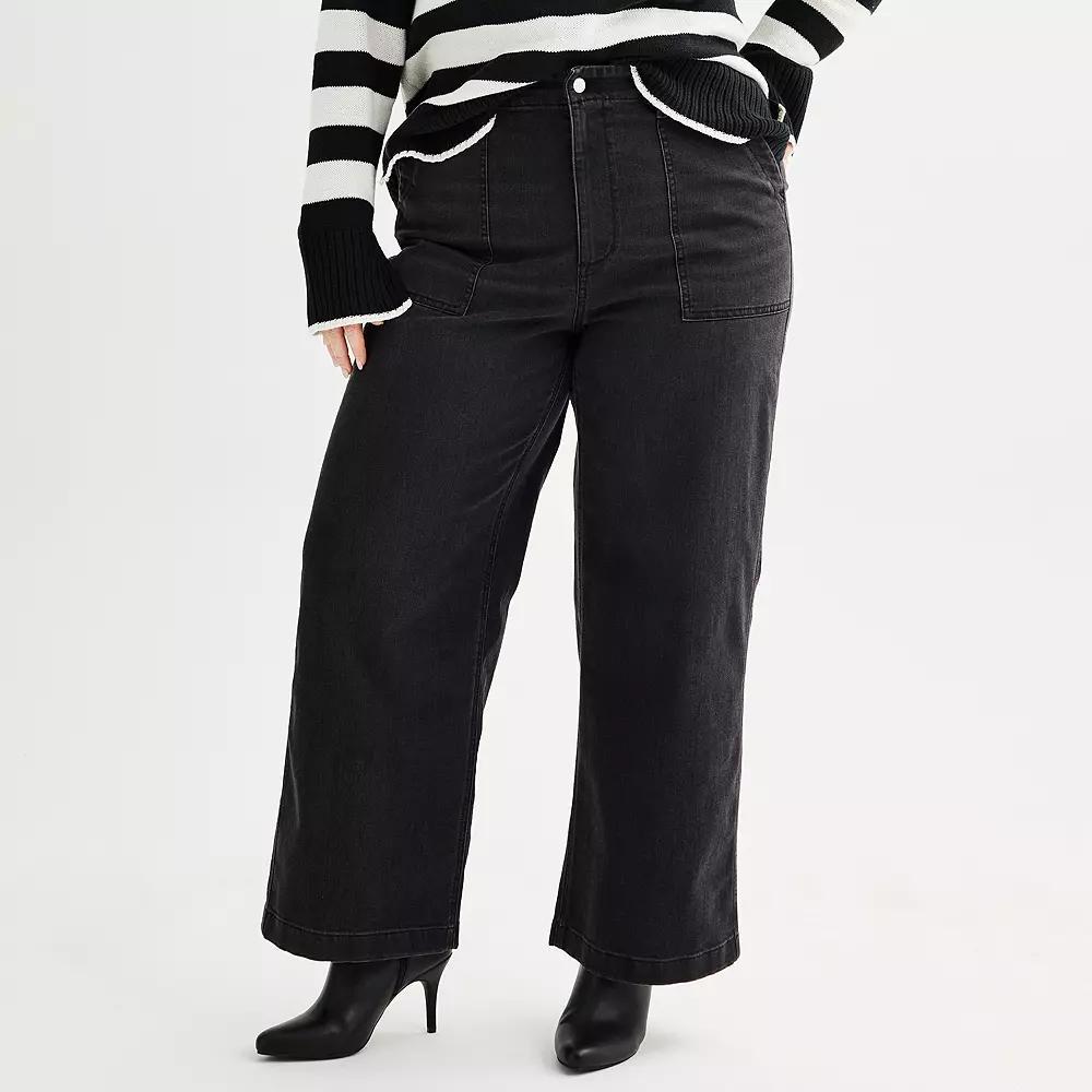 Plus Size Sonoma Goods For Life® Utility Wide-Leg Pants, Women's, Size: 14 W, Black Wash Product Image