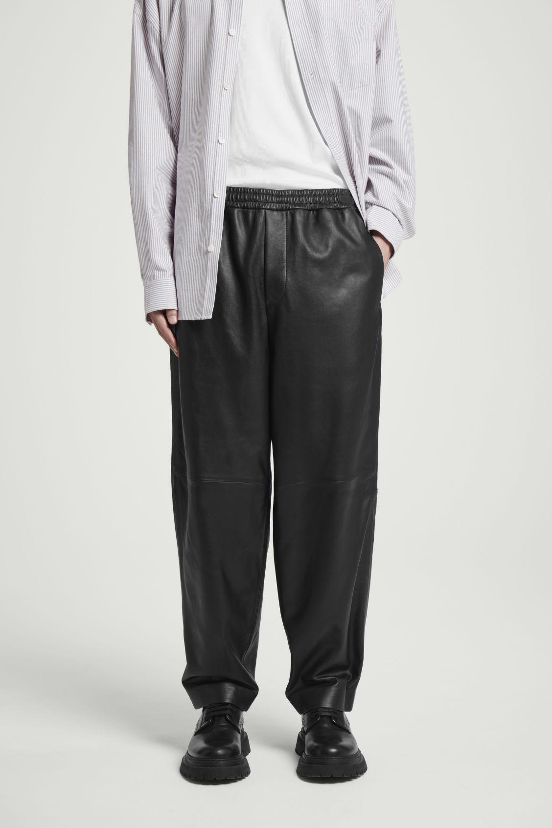 ELASTICATED TAPERED LEATHER JOGGERS Product Image