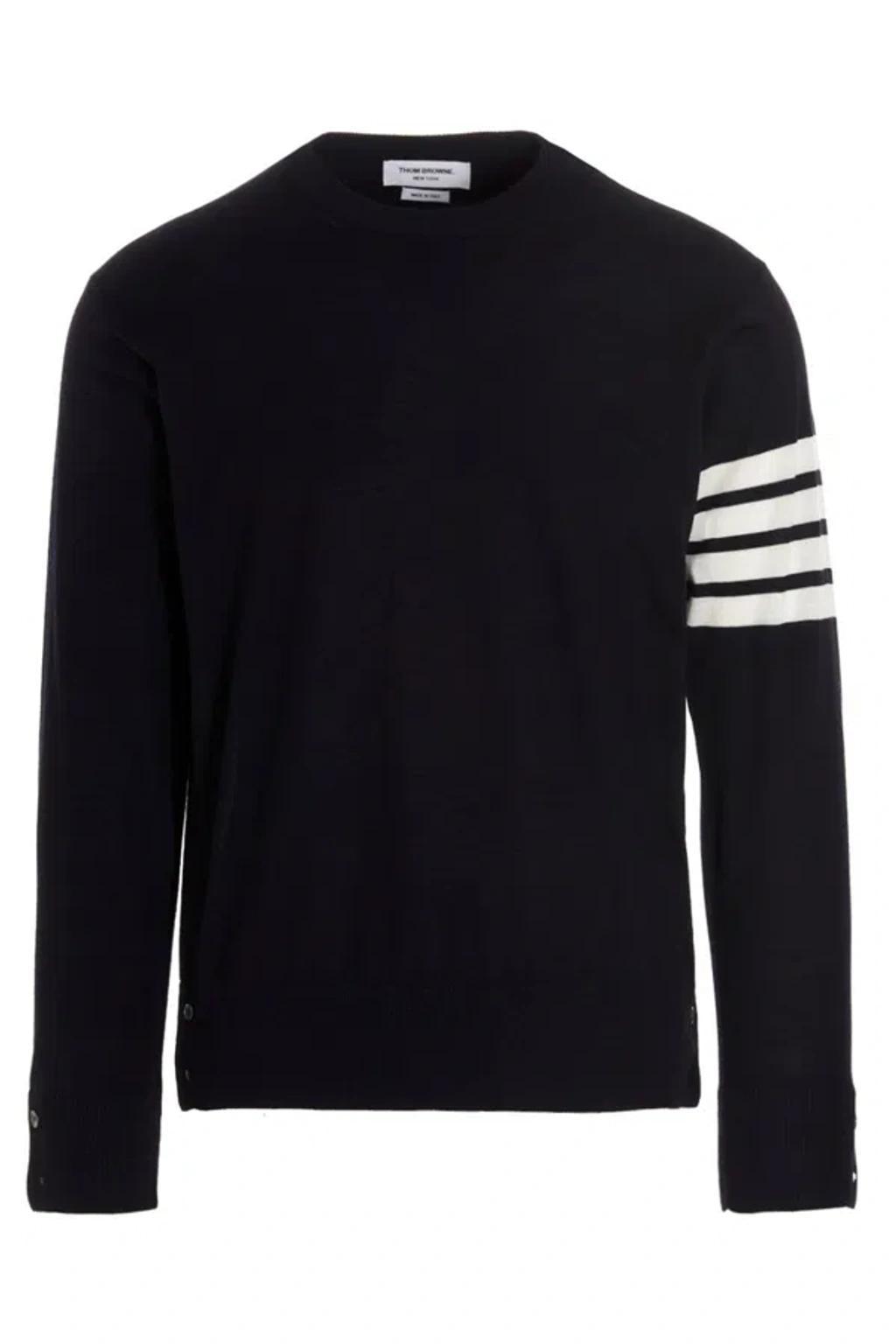 4 Bar Cotton Crewneck Sweater In Blue Product Image