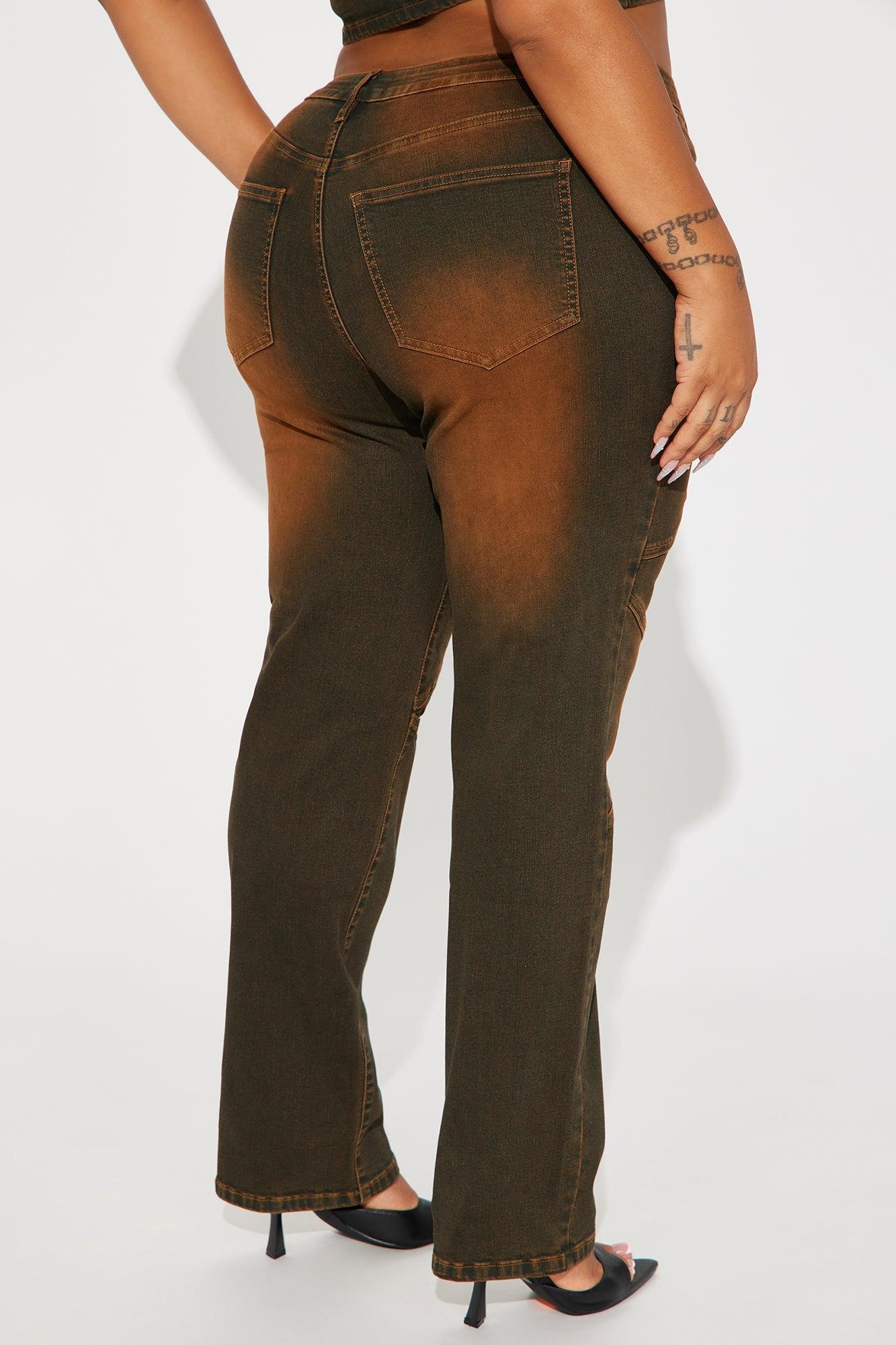 Passing Through Stretch Straight Leg Jeans - Brown Product Image