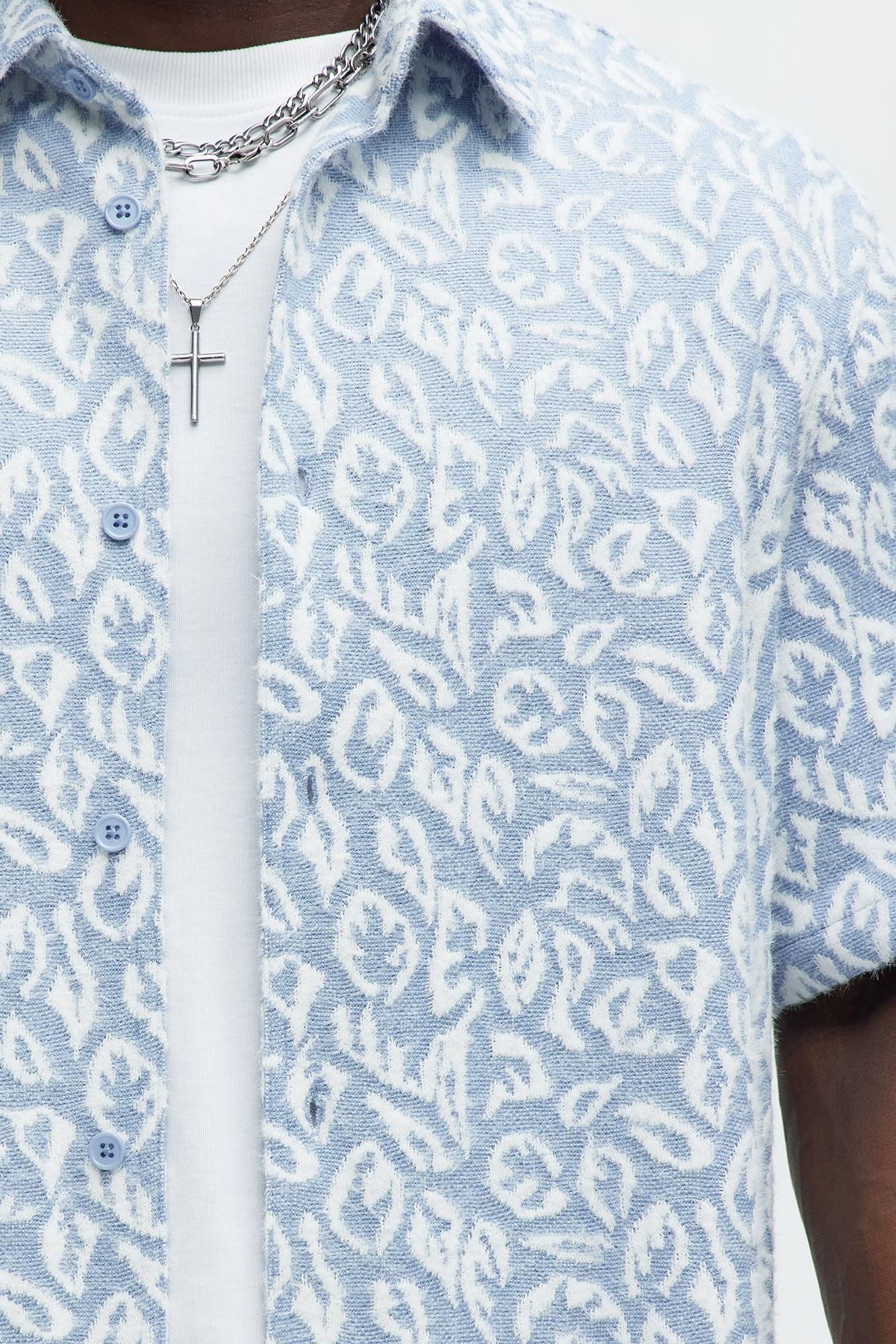 Jacquard Foliage Short Sleeve Shirt - Blue/combo Product Image