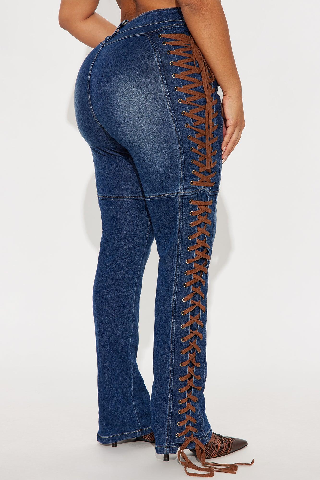 Jaw Dropper Stretch Lace Up Bootcut Jeans - Dark Wash Product Image