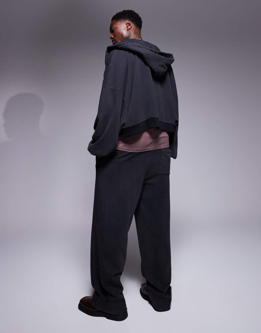 ASOS DESIGN super baggy sweatpants with cuffed hems in washed black Product Image