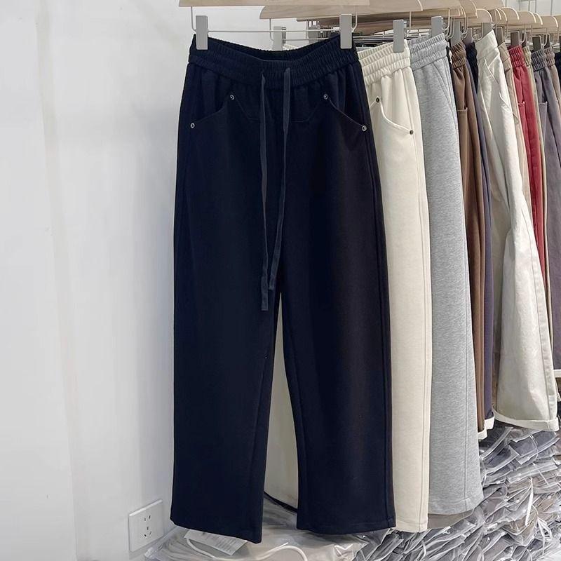 Drawstring Waist Plain Loose Fit Pants Product Image