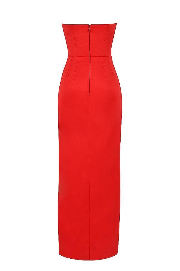 Adrienne  scarlet satin strapless gown Product Image