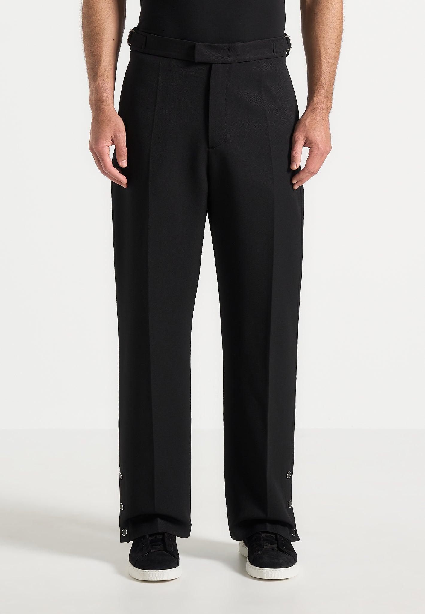 Boris - Relaxed Fit Tailored Button Cuff Trousers - Black Male Product Image