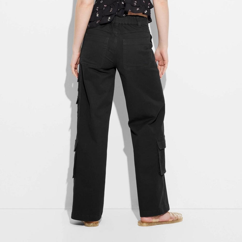 Women's Mid-Rise Straight Leg Cargo Pants - Wild Fable™ Black 1X: Elastic Waist, Pockets Product Image