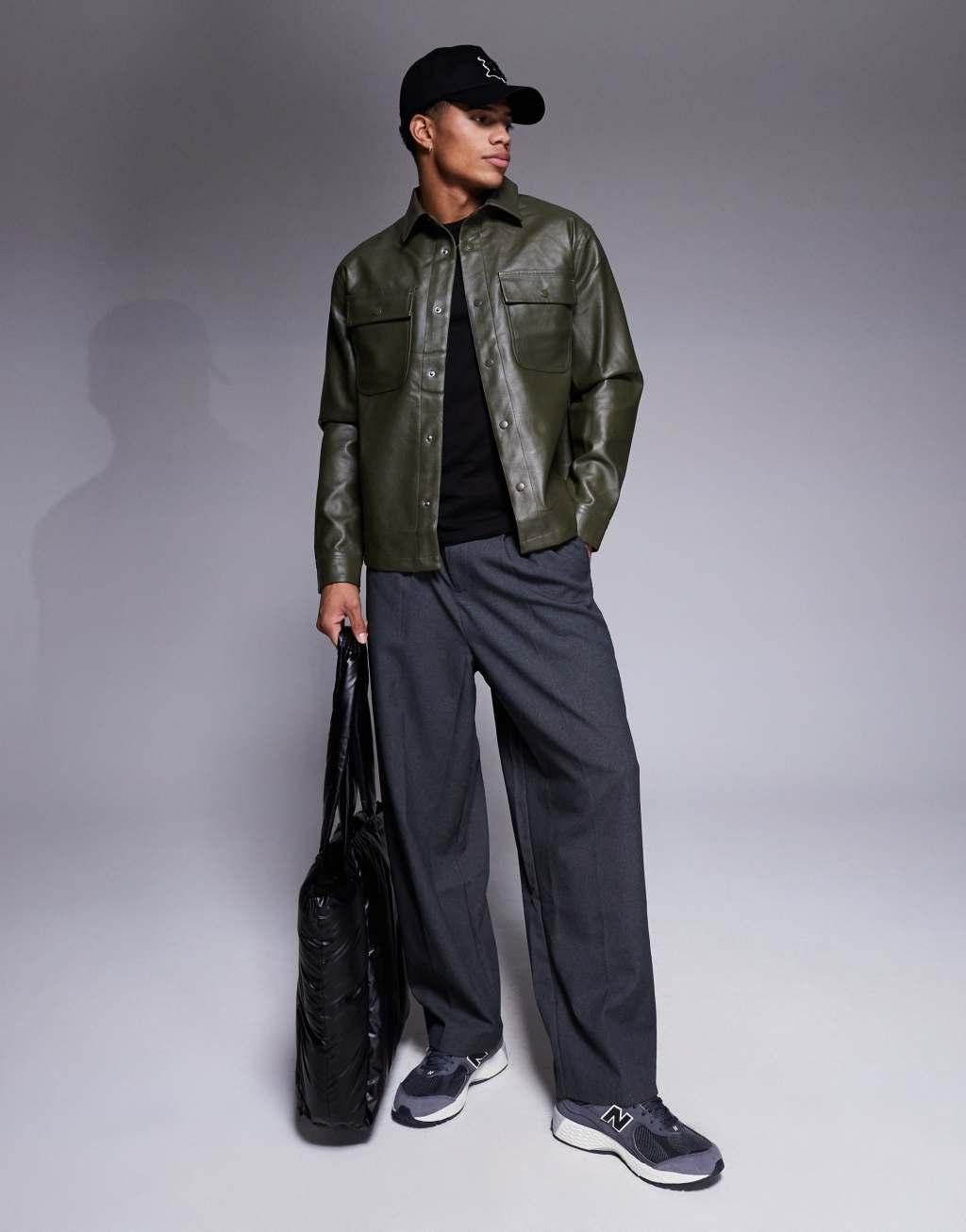 River Island PU overshirt in green Product Image