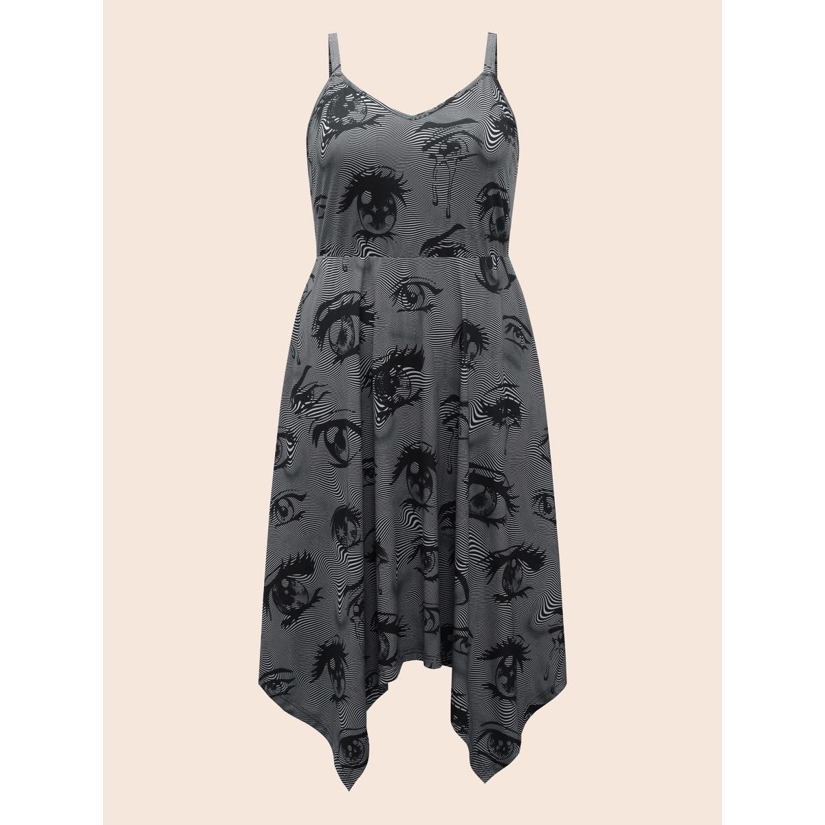 Plus Size Spooky Eye Print Knit Cami Midi Dress Black Women Cocktail Asymmetrical Party Curvy Bloomchic 22-24/3X Product Image