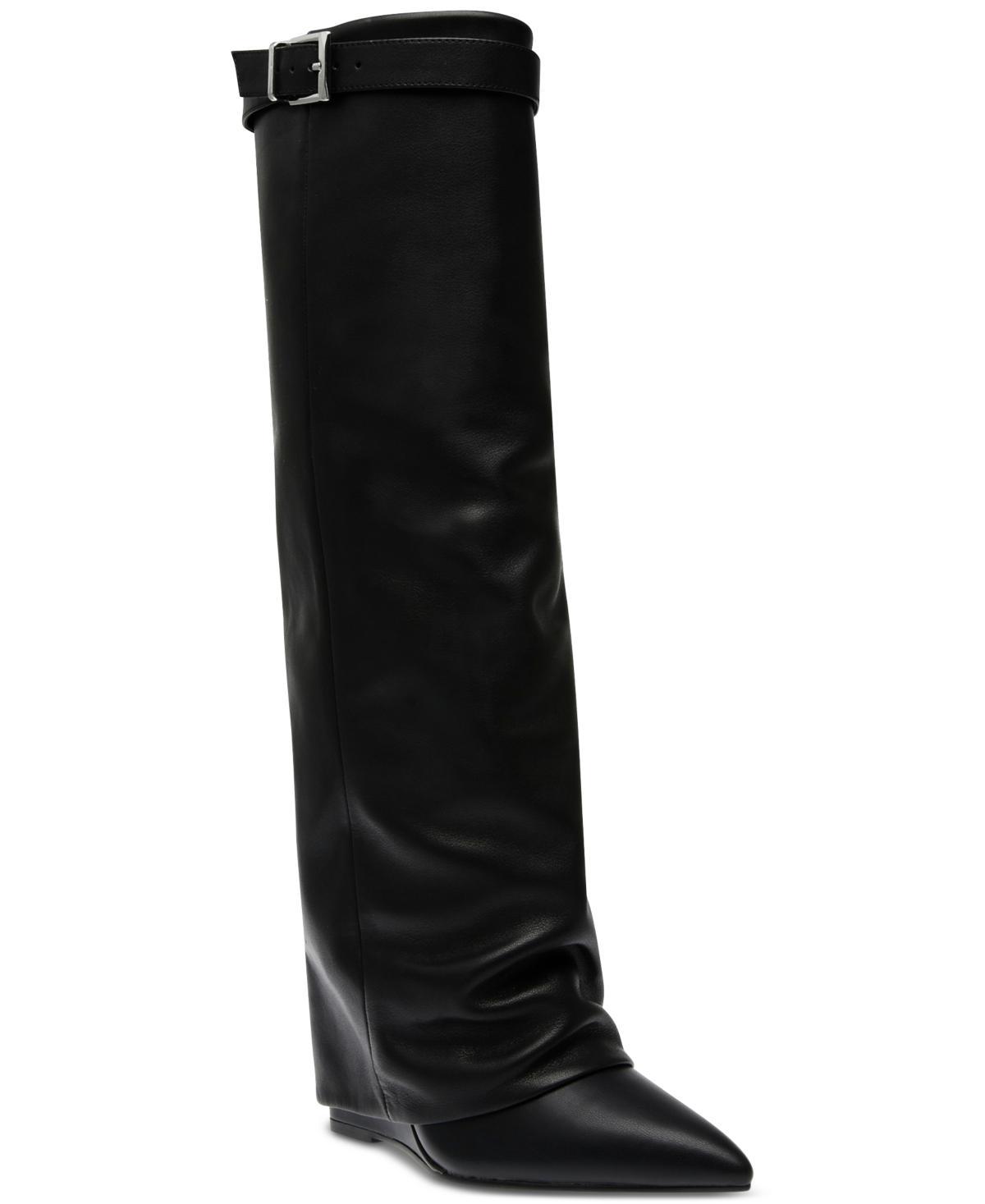 Steve Madden Corenne Leather Foldover Buckle Strap Tall Wedge Boots Product Image