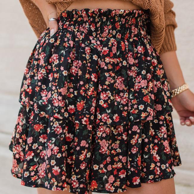 Breezy Black Floral Tiered Skort FINAL SALE Product Image