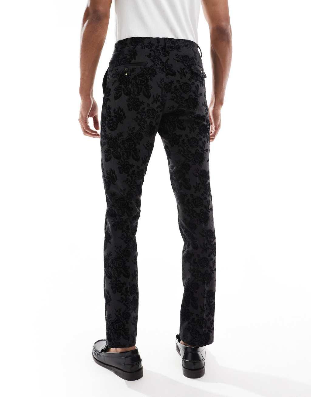 Twisted Tailor Fleet suit pants in black and charcoal floral - part of a set Product Image