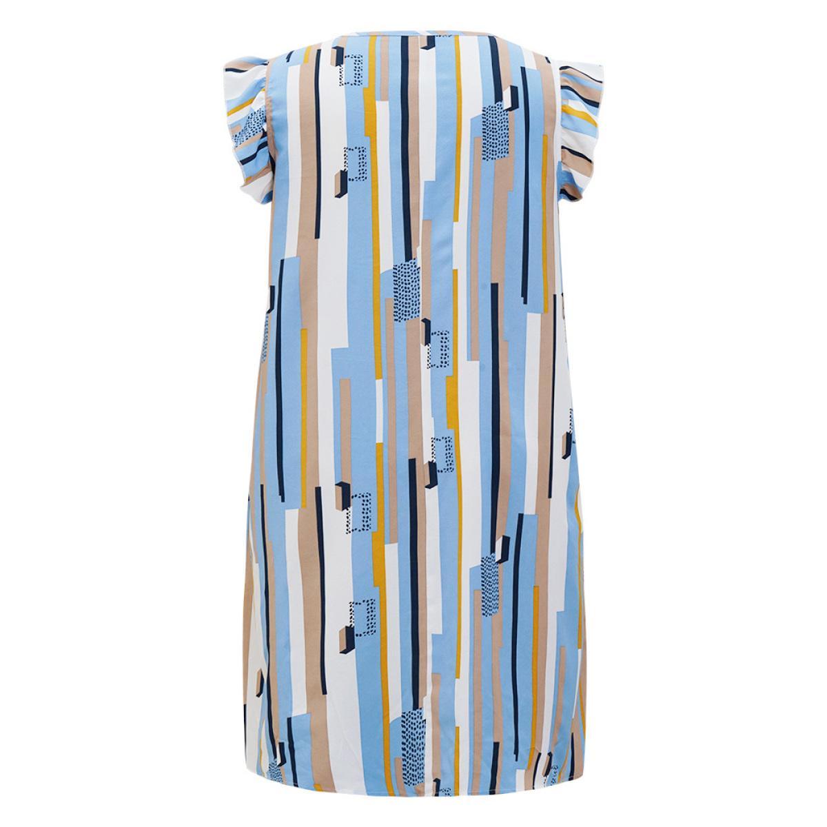 Plus Size Geometric Print V Neck Pocket Flutter Cap Sleeve Midi Dress Multicolor Women Elegant Ruffles V-neck Cap Sleeve Curvy Knee Dress BloomChic 22-24/3X Product Image