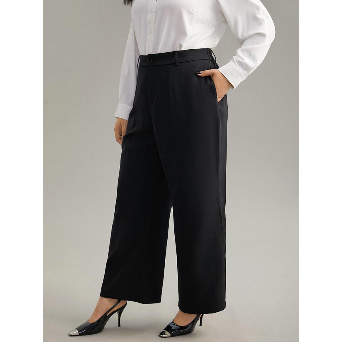 Plus Size Static-Free Plain Pocket Wide Leg Pants Women Black Workwear Essentials Wide Leg High Rise Work Pants BloomChic 26/4X Product Image