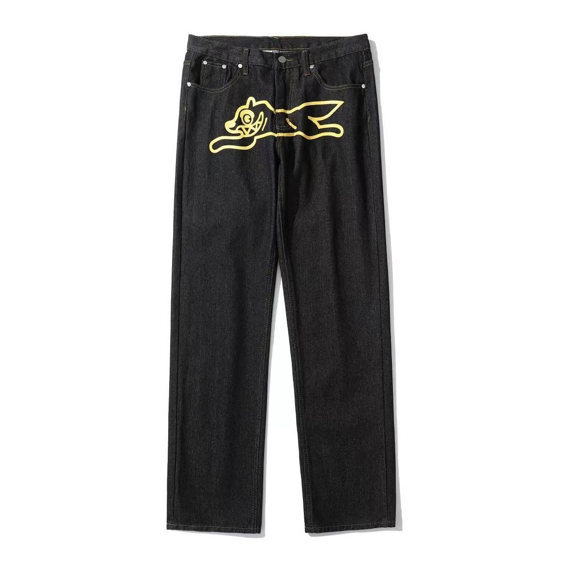 Men's Trendy Ins Hip Hop Flying Dog Print Straight Leg Loose Jeans Product Image