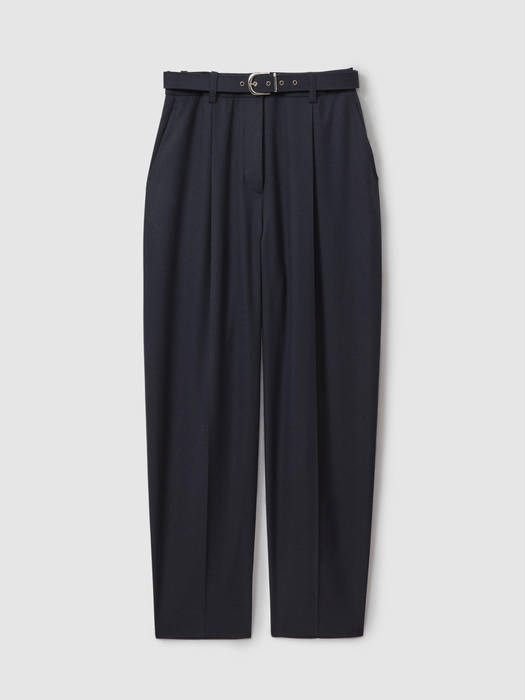 Tapered Belted Trousers in Navy Product Image