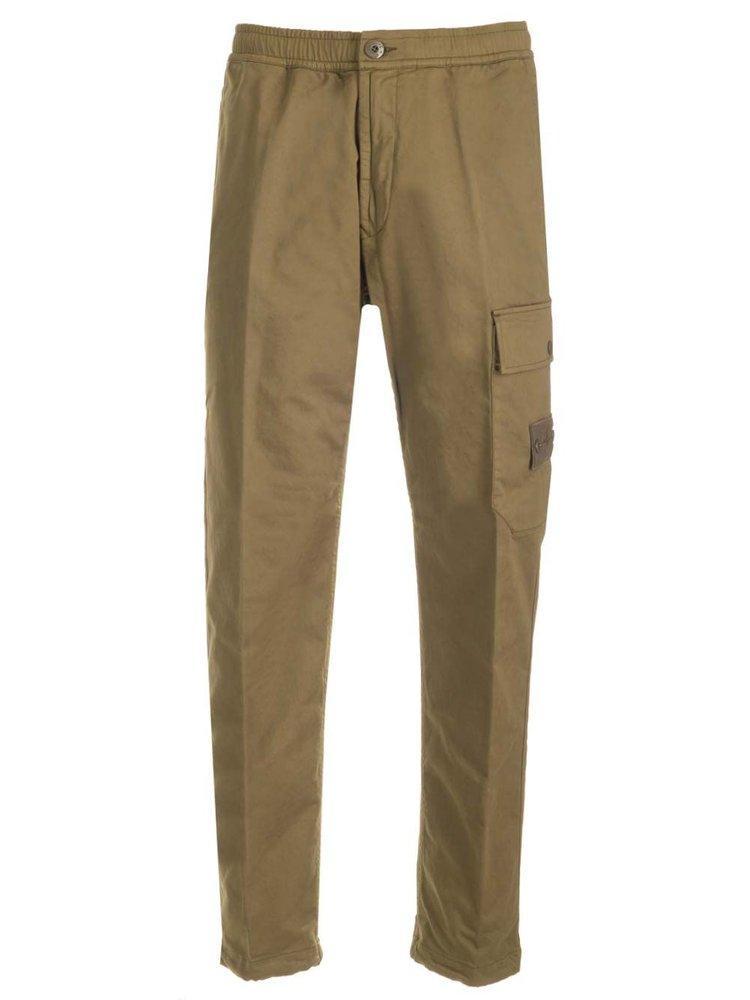 STONE ISLAND Pressed Crease Straight Leg Trousers In Green Product Image