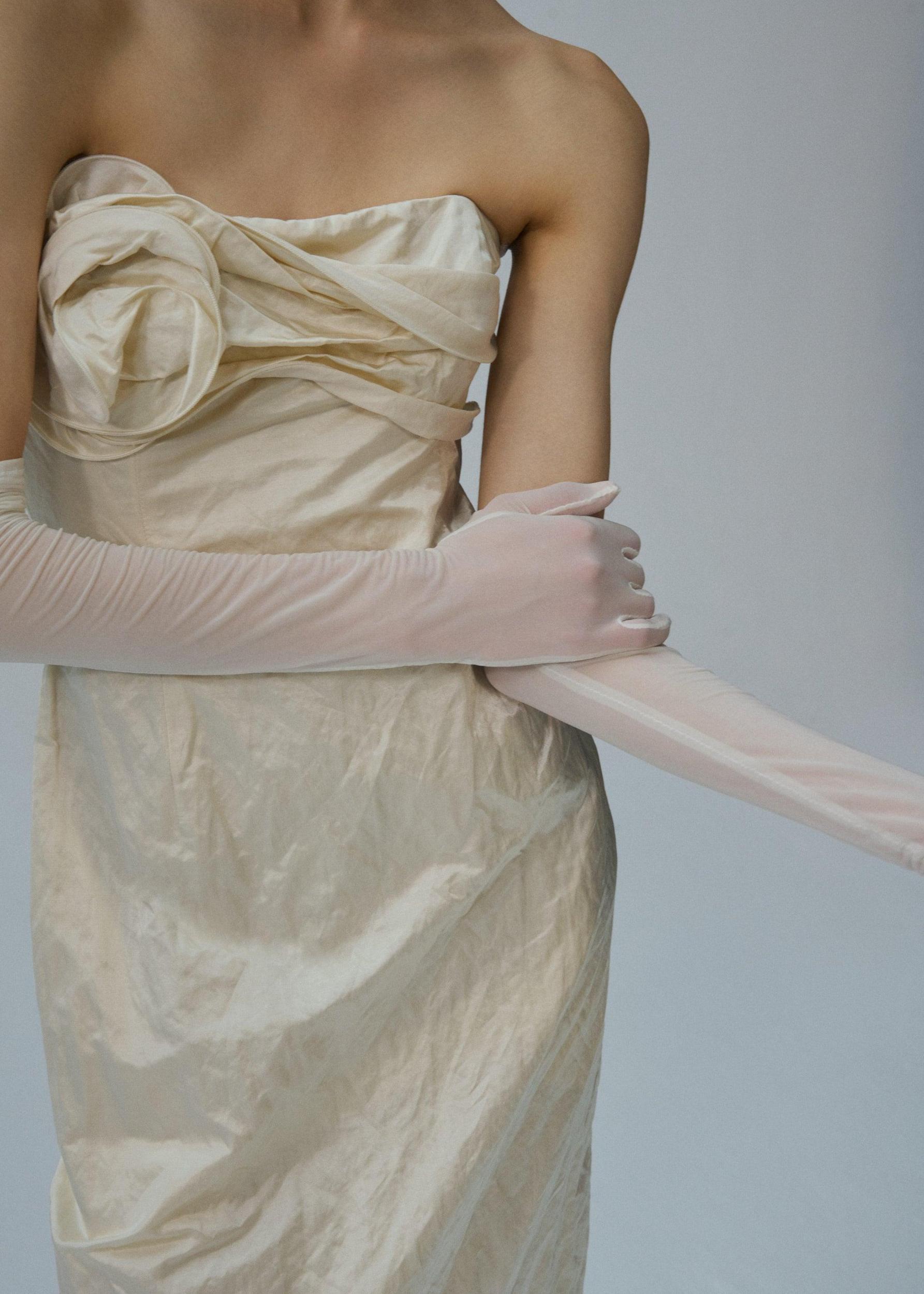 Strapless ruched dress in cream Product Image