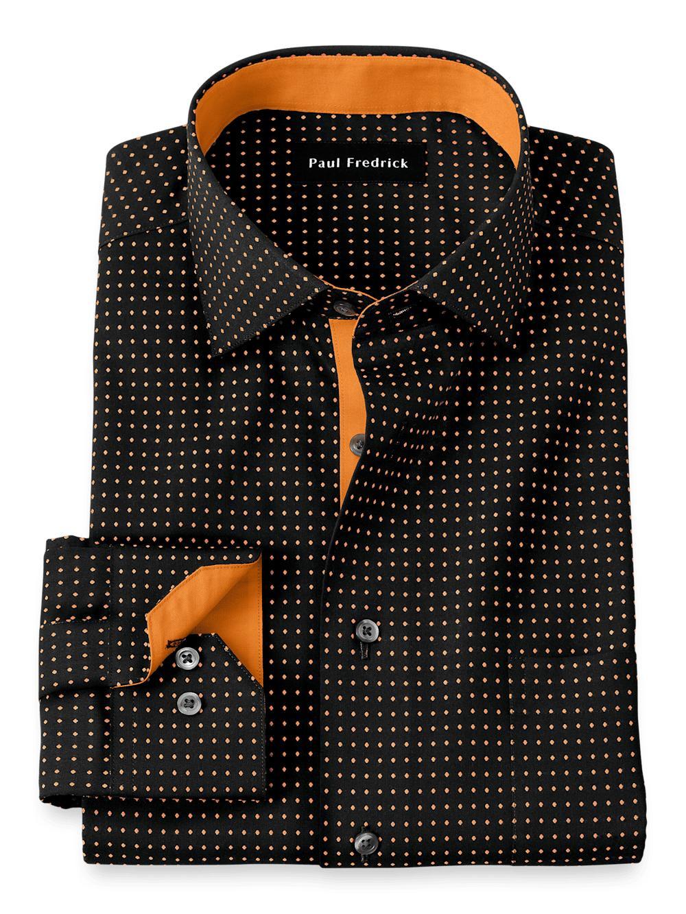 Non-Iron Cotton Dot Dress Shirt With Contrast Trim - Black/orange Product Image