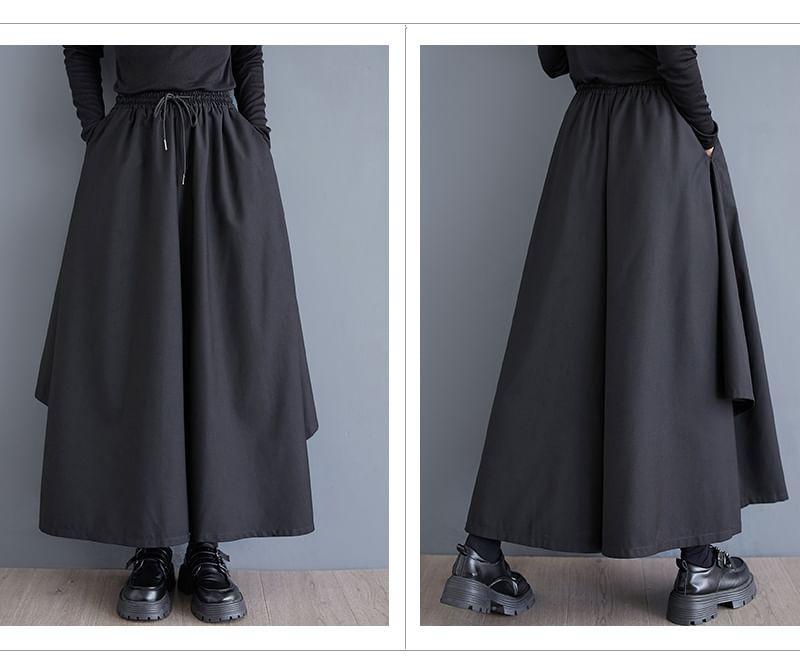 High Waist Asymmetrical Plain Maxi A-Line Skirt Product Image