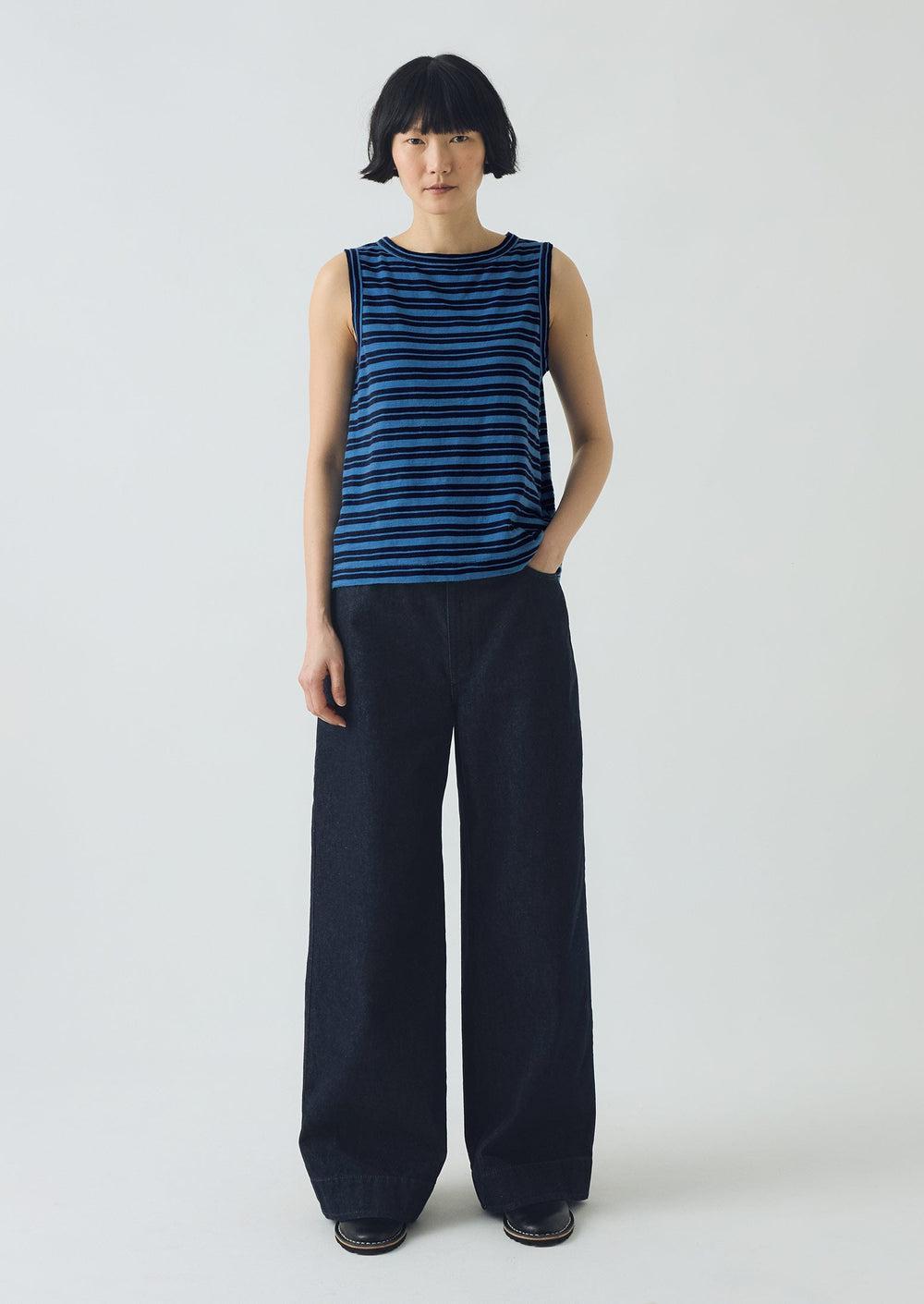 Stripe Cotton Tank Top | Navy/Celestial Blue Product Image
