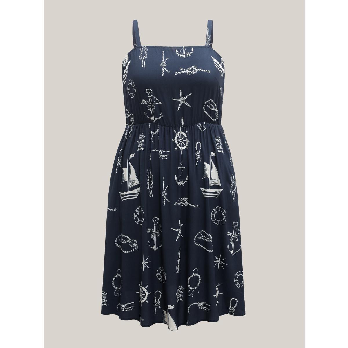 Plus Size Sea Elements Adjustable Strap Midi Dress DarkBlue Women Non Sleeveless Curvy BloomChic 28/5X Product Image