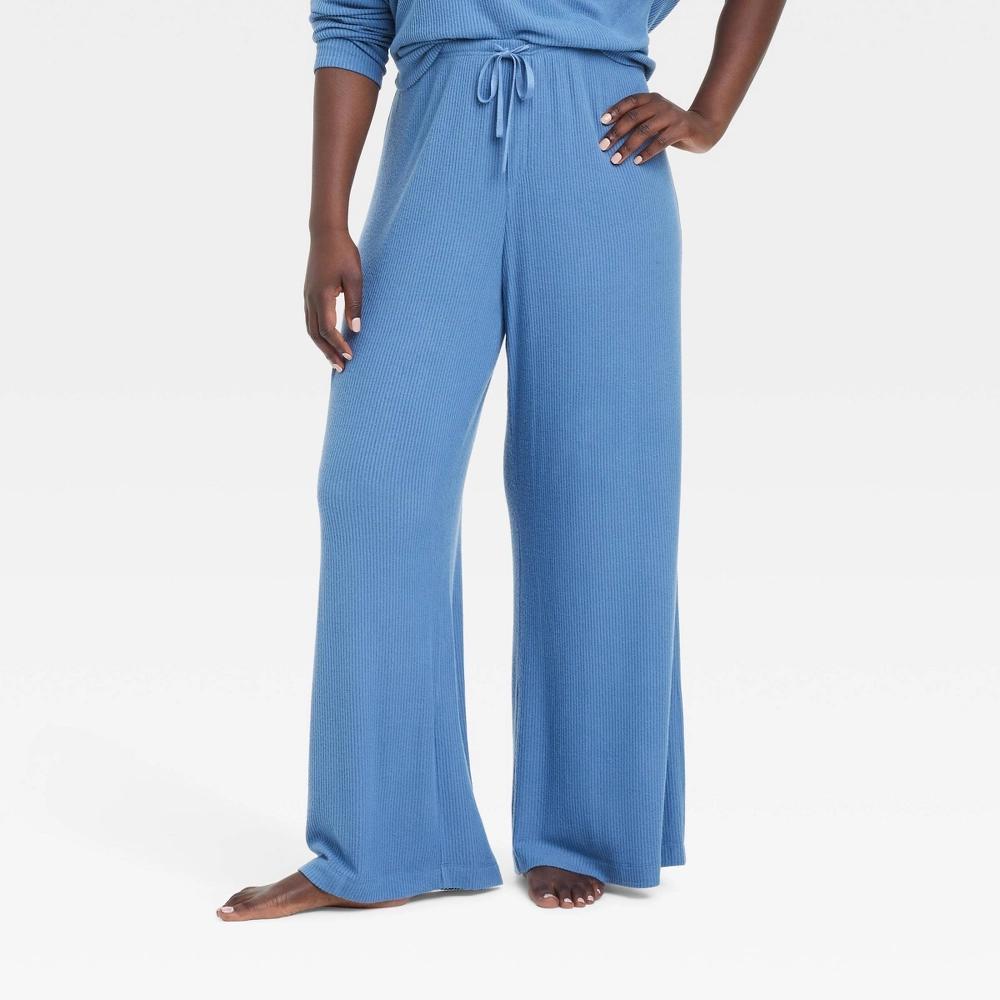 Women's Cozy Ribbed Wide Leg Pants - Auden™ Blue XXL: Relaxed Fit, Mid Rise, Full Waistband Elastic, 30" Inseam Product Image