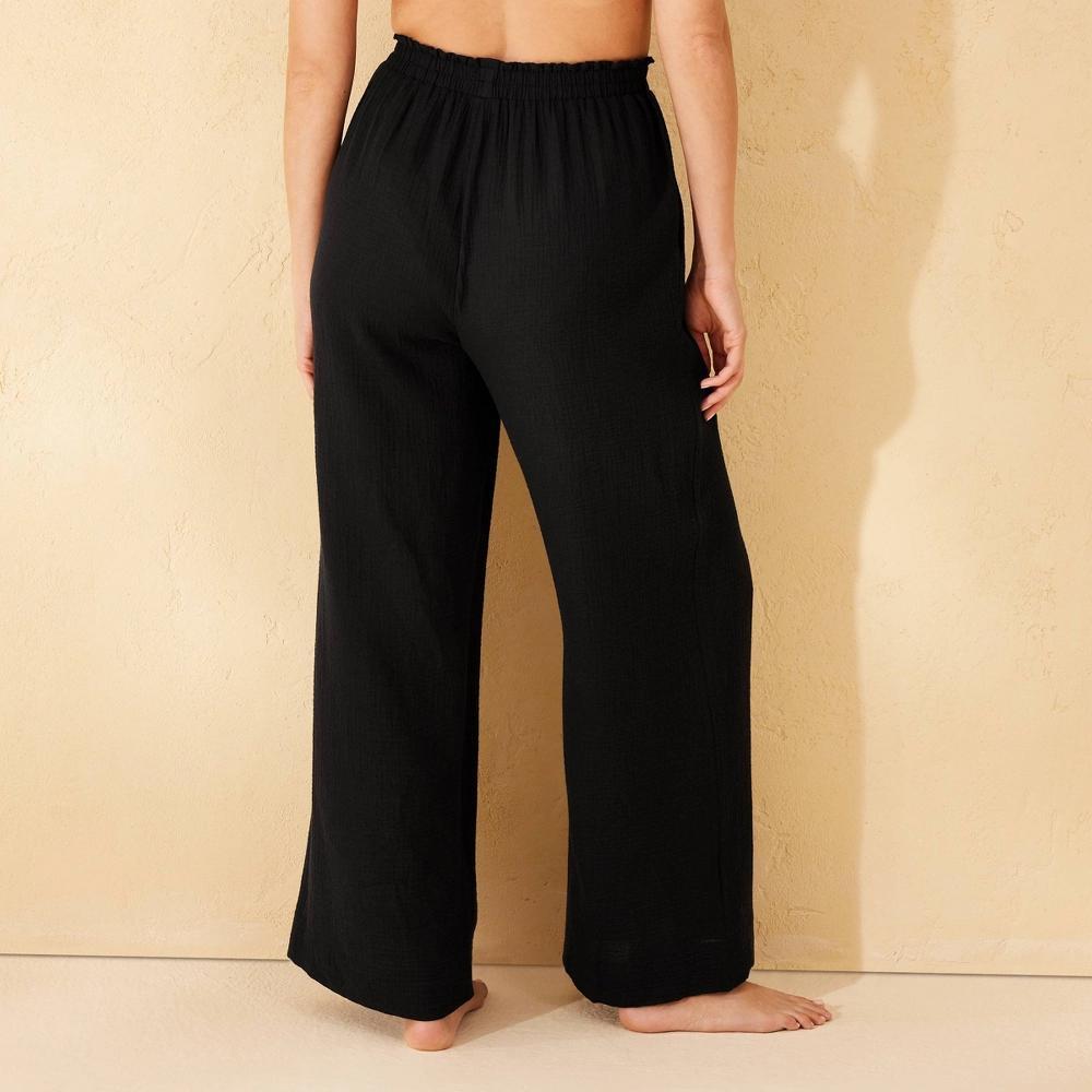 Women's Gauze Cover Up Pants - Shade & Shore™ Black XS: Cotton, Pull-On, Elastic Waist, Maxi Length, Sheer, Machine Washable Product Image