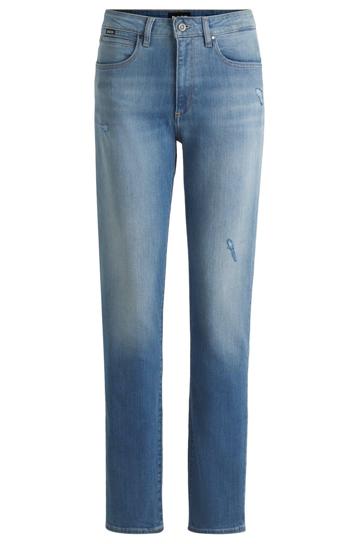 BOSS - Slim-fit jeans in washed blue stretch denim - Light Blue Product Image