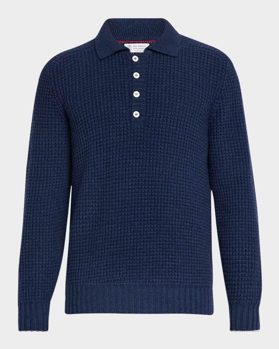Mens Cashmere Waffle Stitch Polo Sweater Product Image