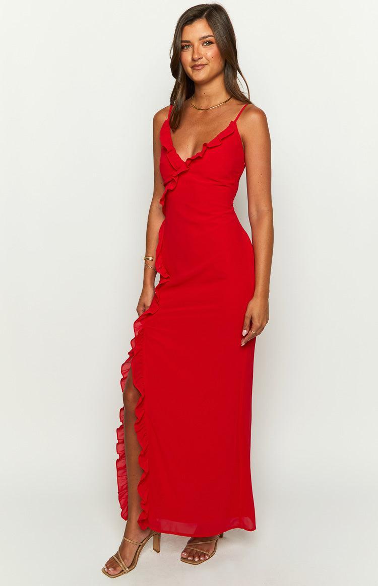 Nahanee Red Ruffle Maxi Dress Product Image