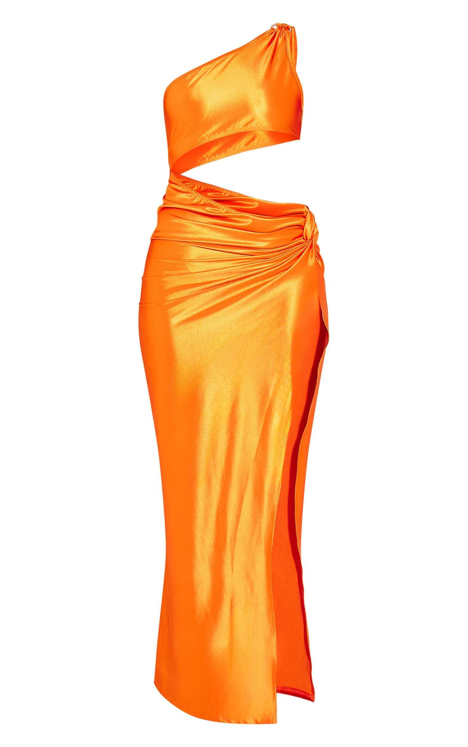 Orange Stretch Satin Cut Out Maxi Dress Product Image